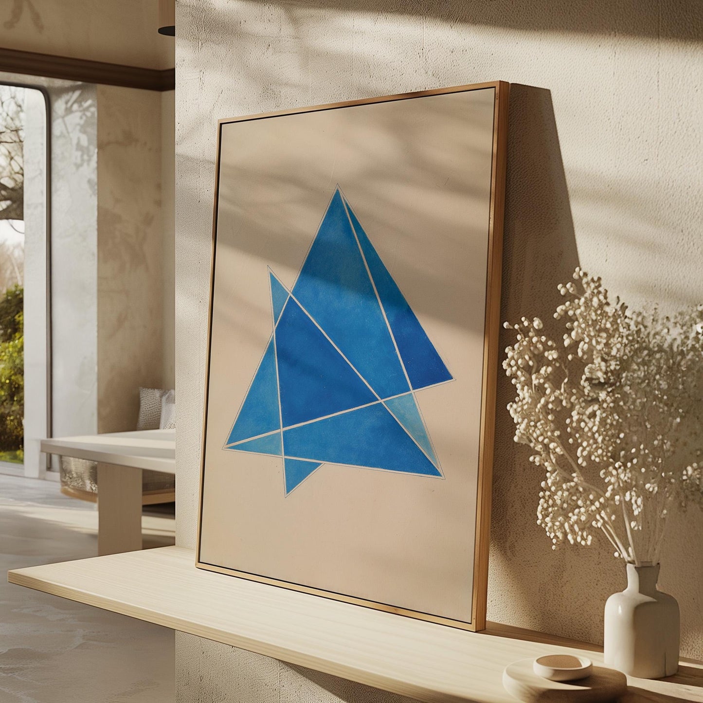 Blue Geometric Triangle Canvas Art
