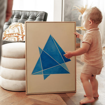 Blue Geometric Triangle Canvas Art