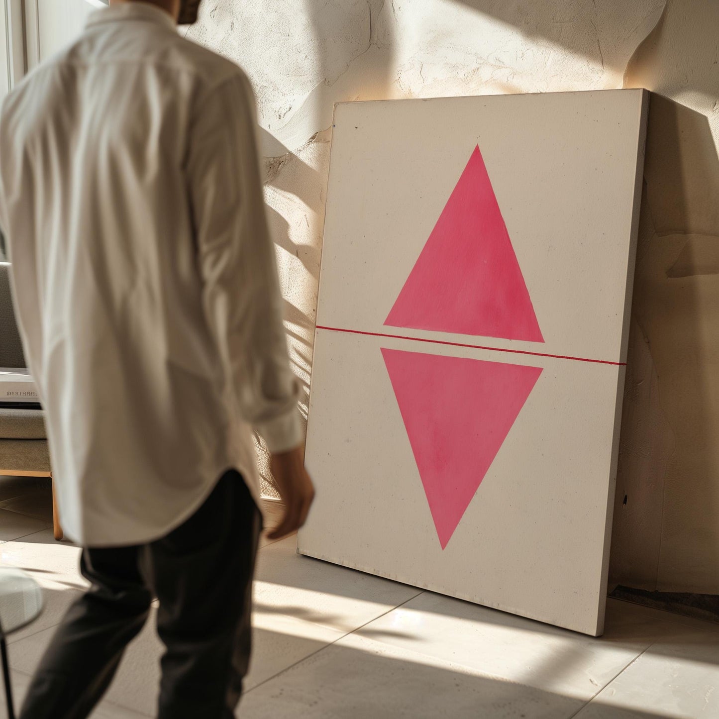 Pink Geometric Triangle Canvas Art