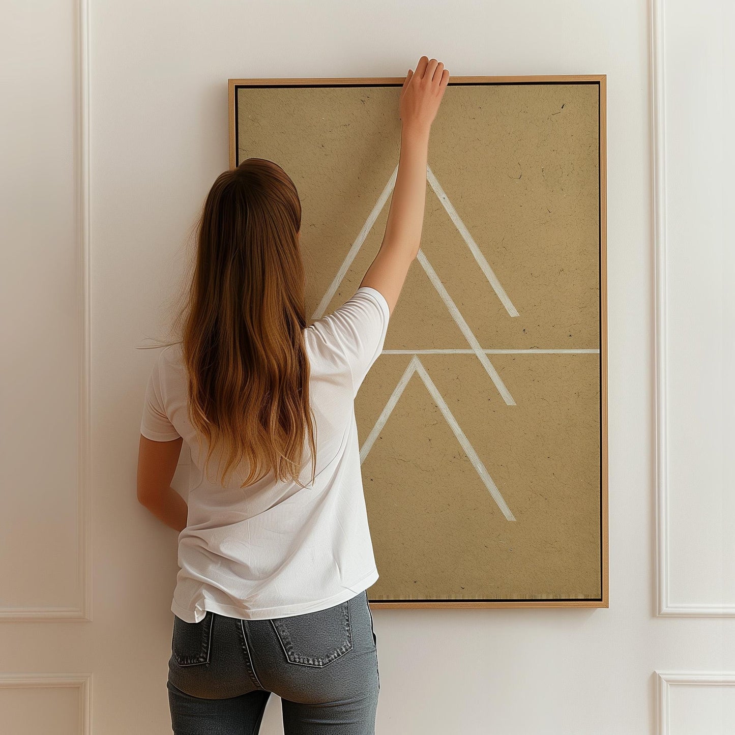 Beige Geometric Line Art Canvas