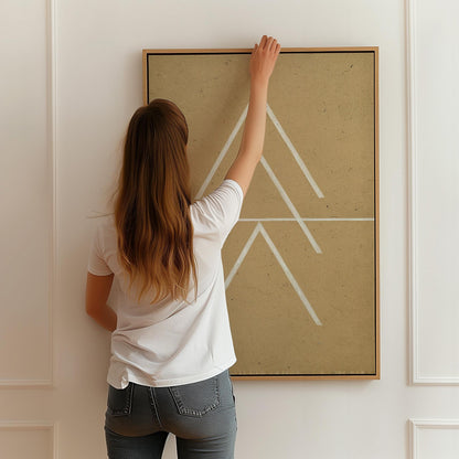 Beige Geometric Line Art Canvas