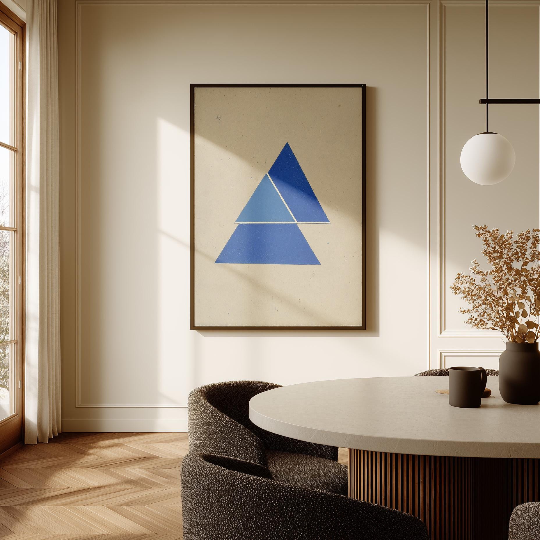 Blue Geometric Triangle Canvas Art