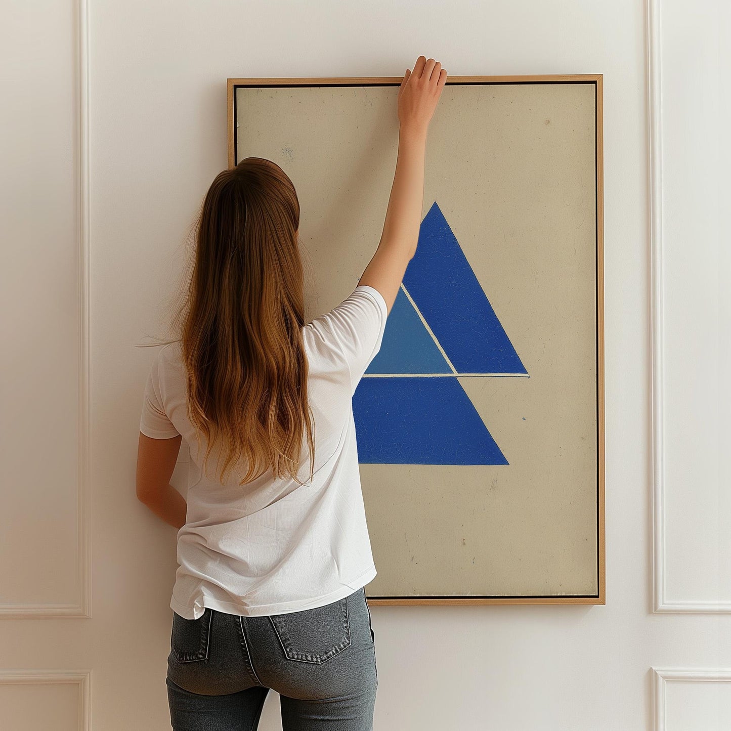 Blue Geometric Triangle Canvas Art