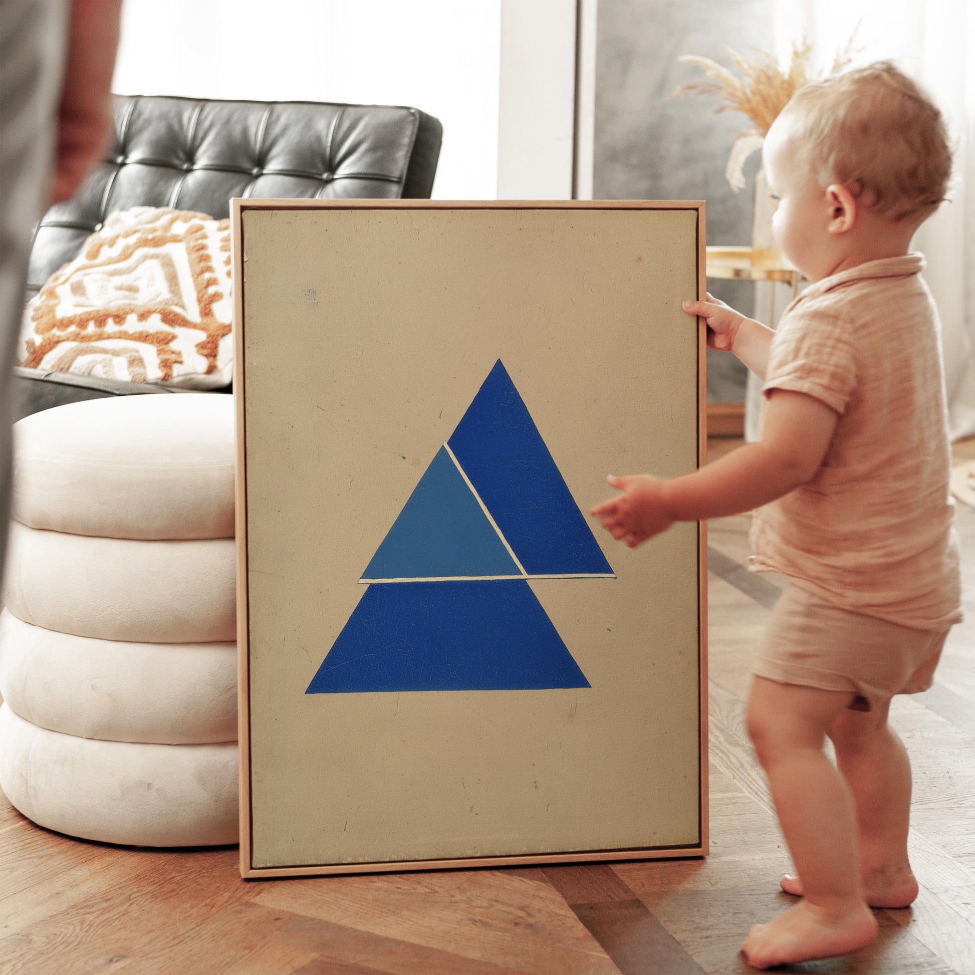 Blue Geometric Triangle Canvas Art