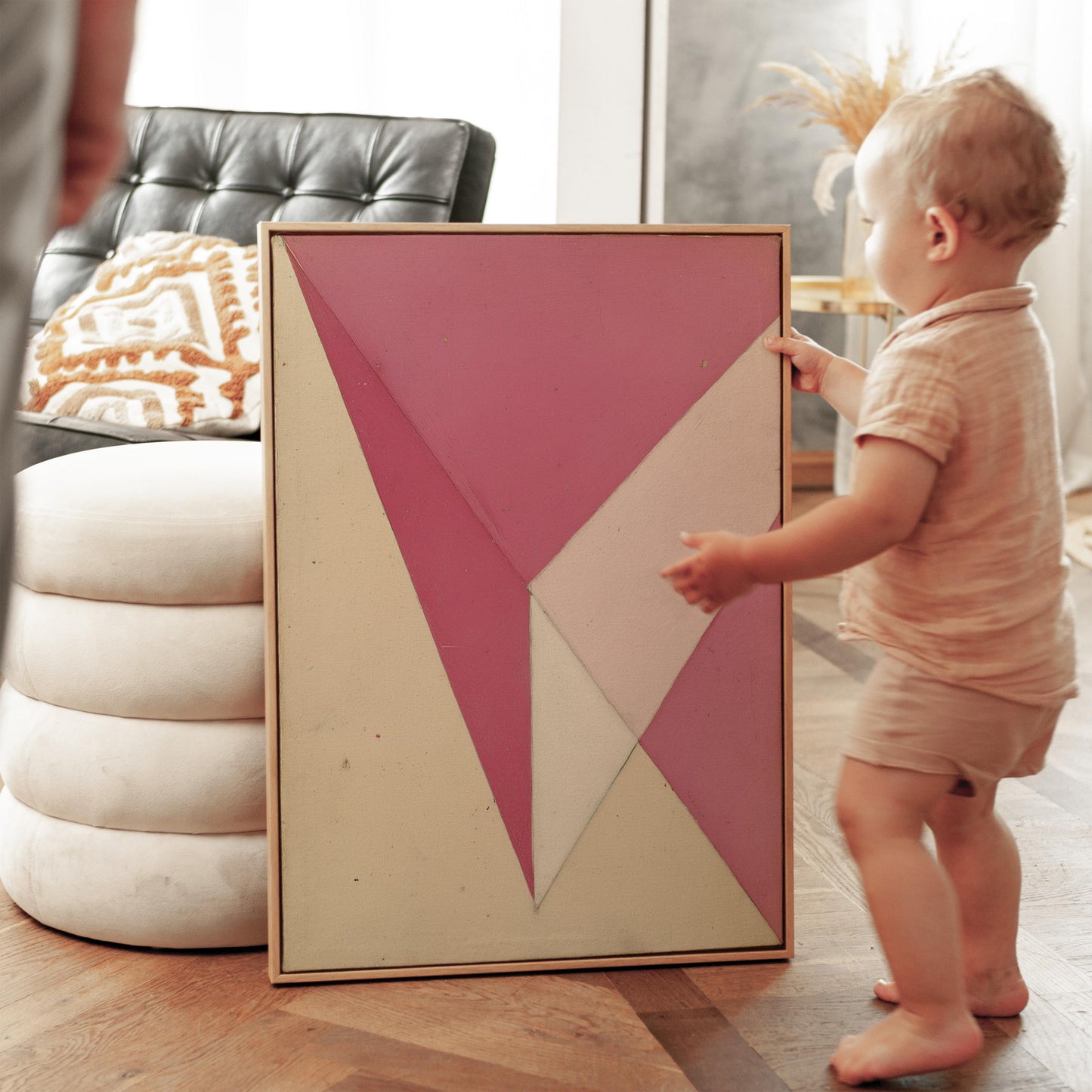 Pink Geometric Abstract Canvas Art