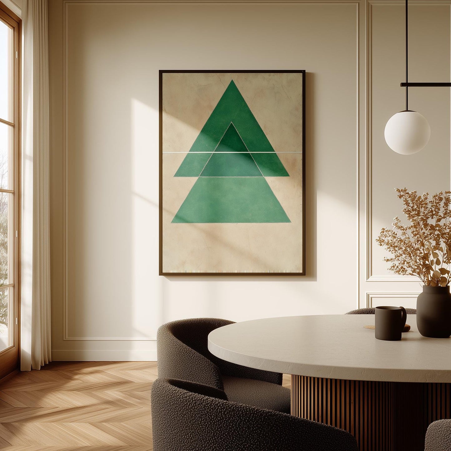 Green Geometric Triangle Canvas Art