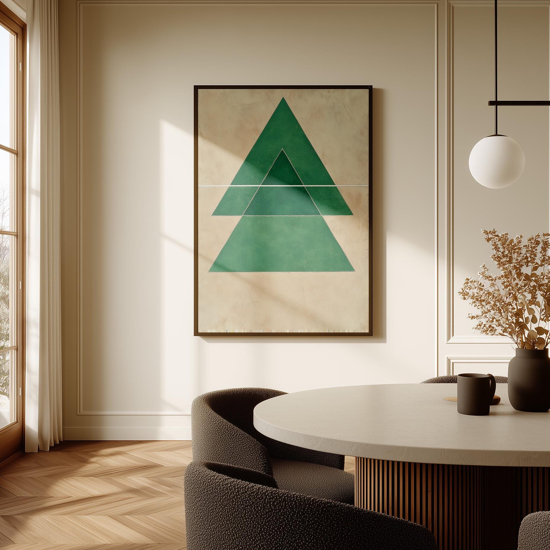 Green Geometric Triangle Canvas Art