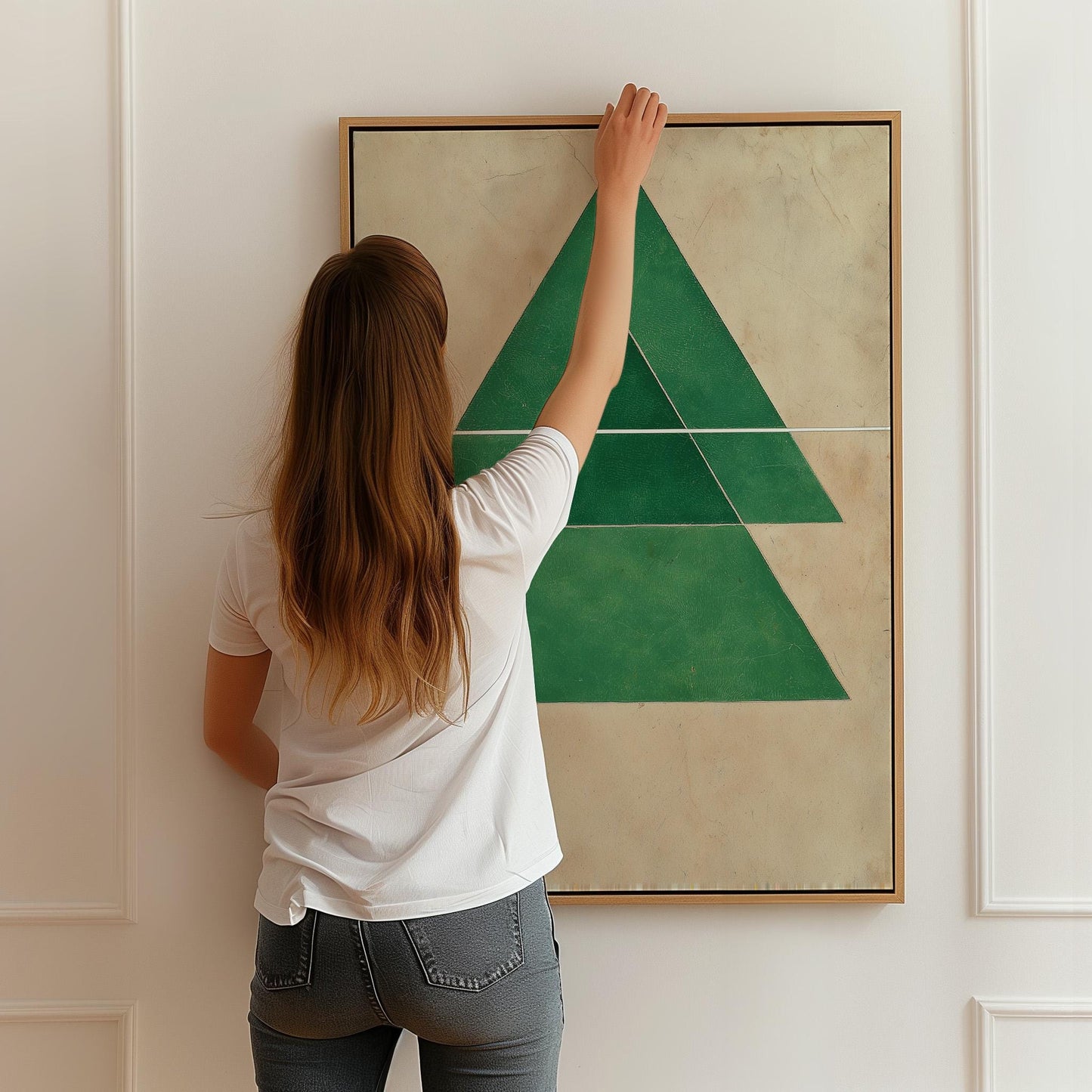 Green Geometric Triangle Canvas Art