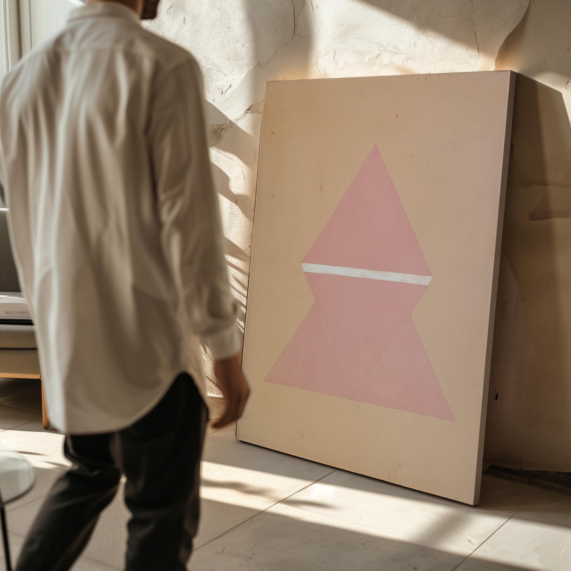 Pink Geometric Triangle Canvas Art