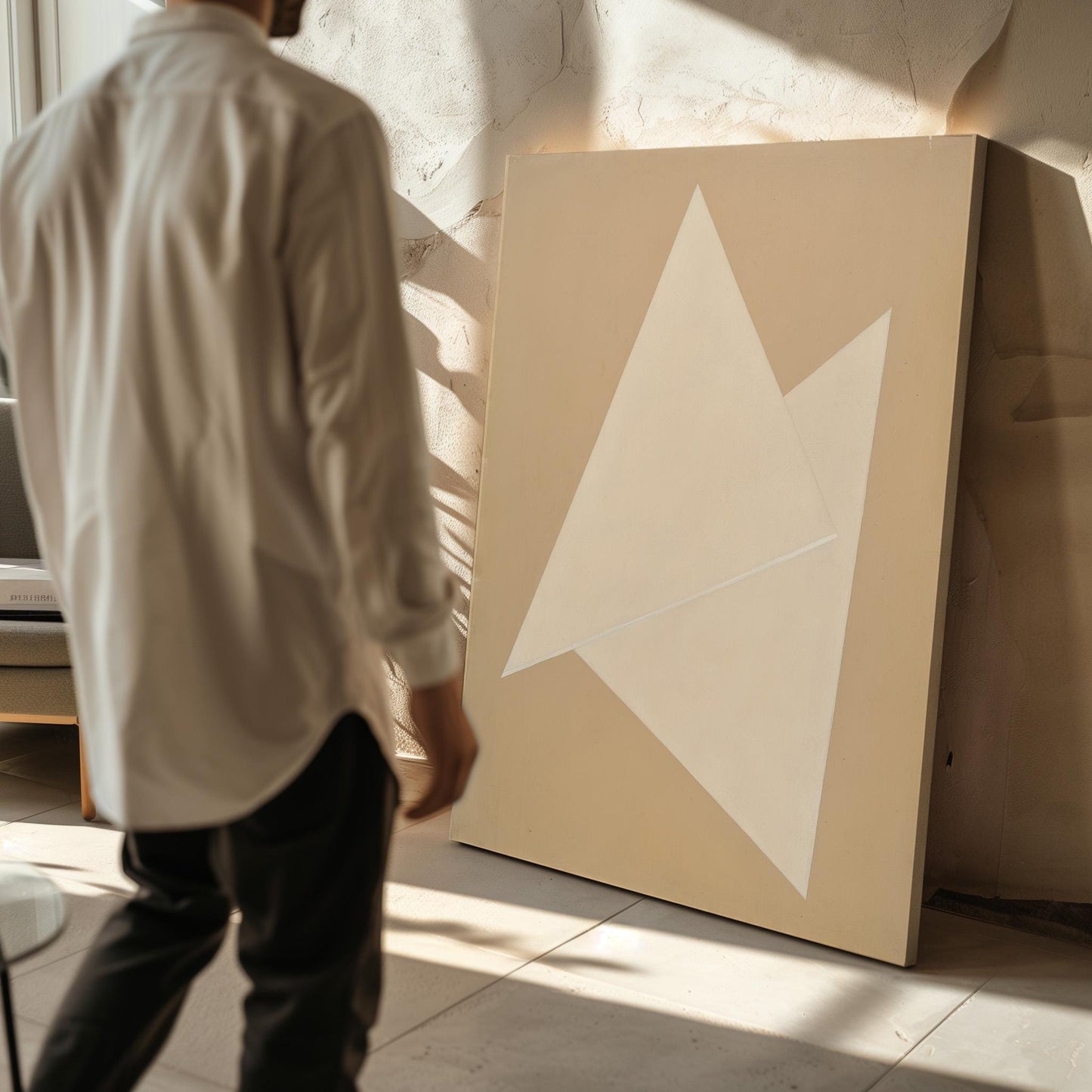 Soft Neutral Geometric Canvas Art