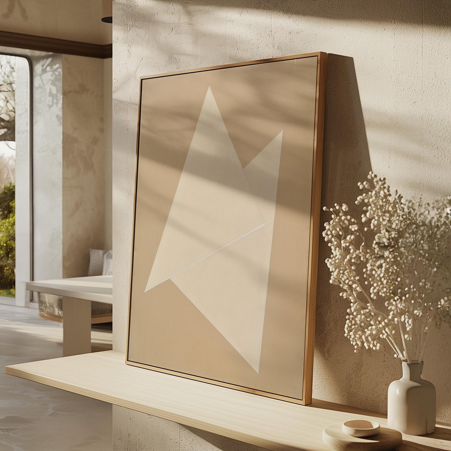 Soft Neutral Geometric Canvas Art