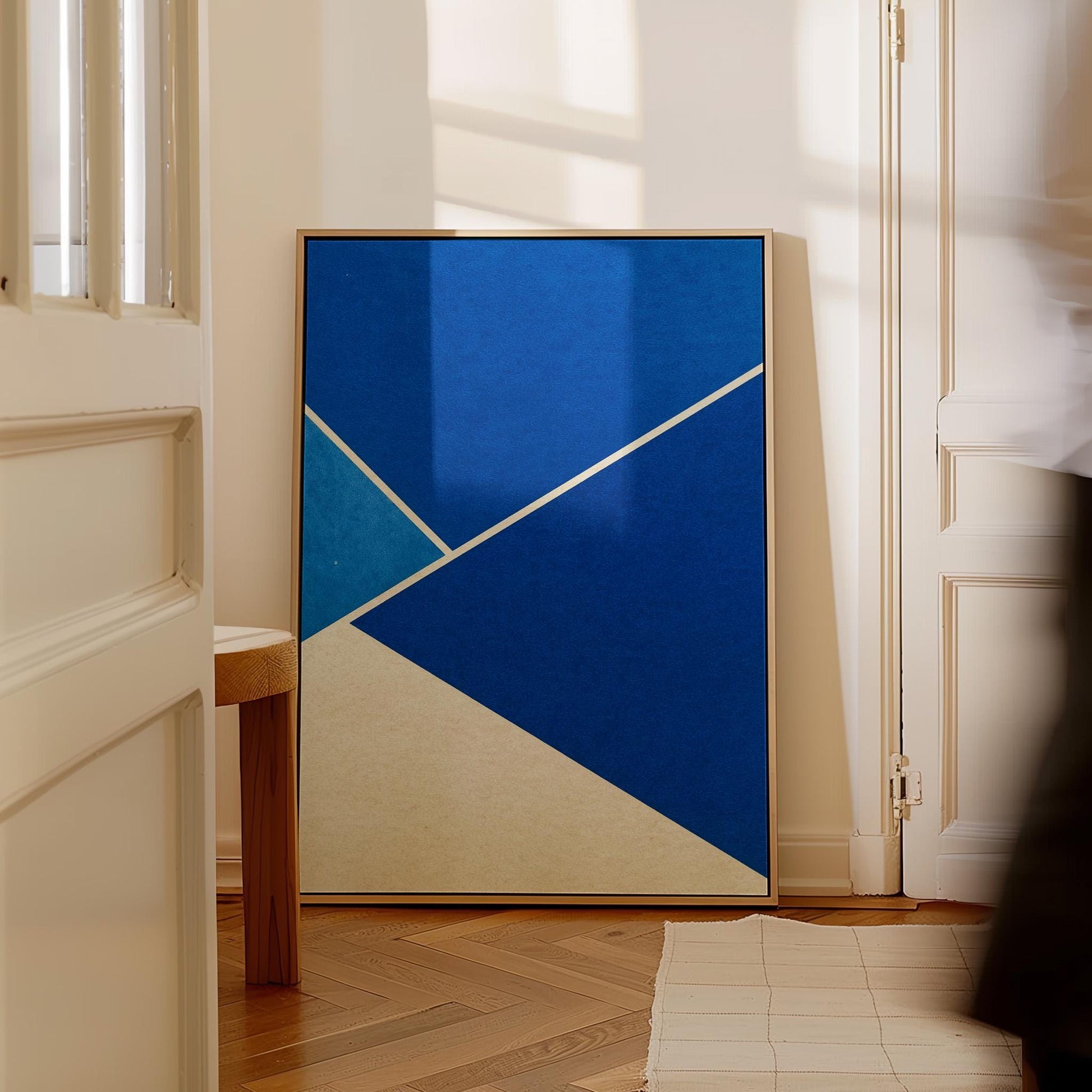 Blue Geometric Canvas Art with Floating Frame