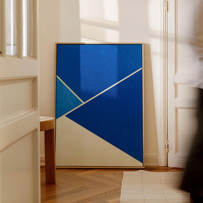 Blue Geometric Canvas Art with Floating Frame