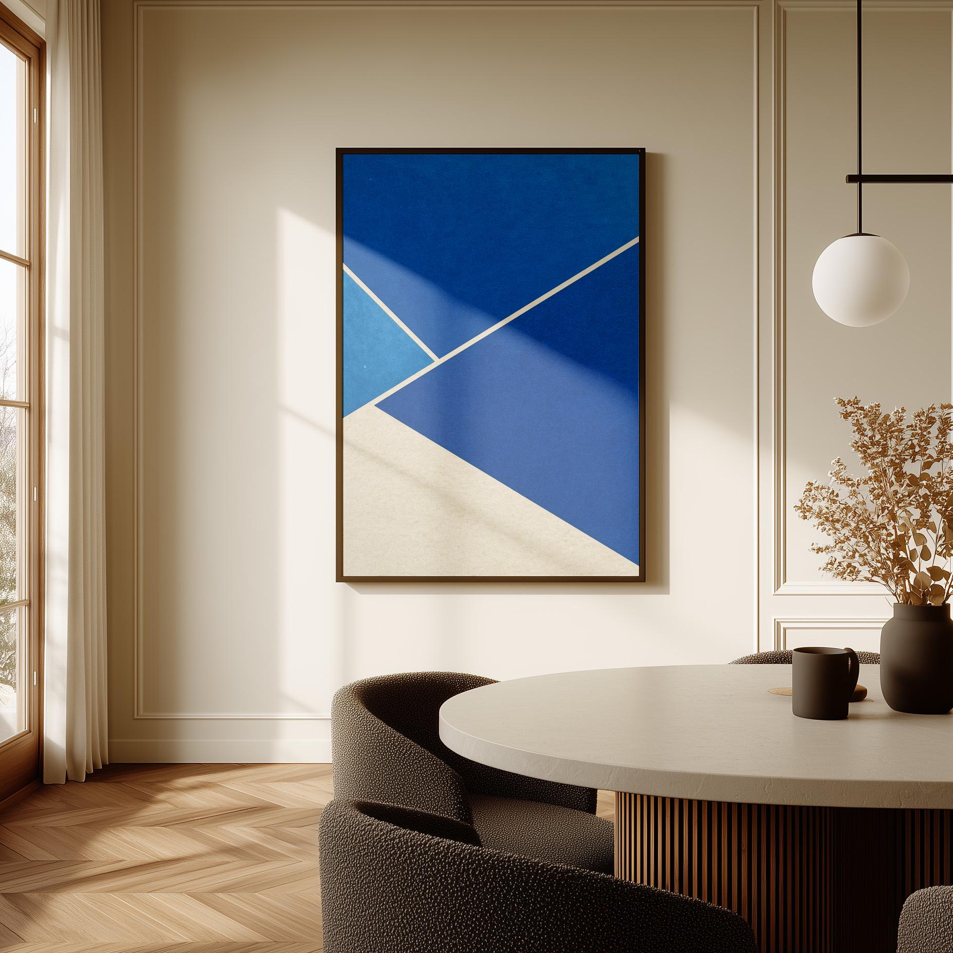 Blue Geometric Canvas Art with Floating Frame