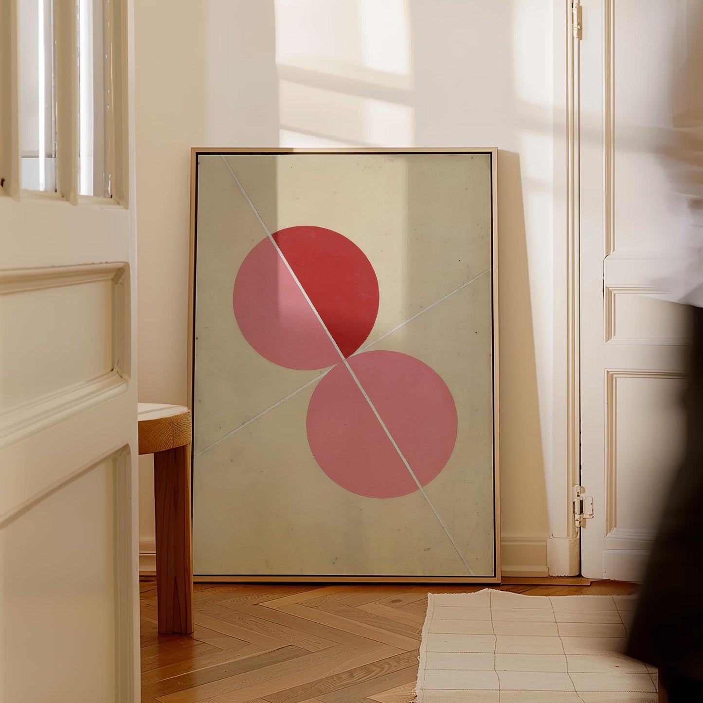 Pink Geometric Circles Canvas Art with Floating Frame
