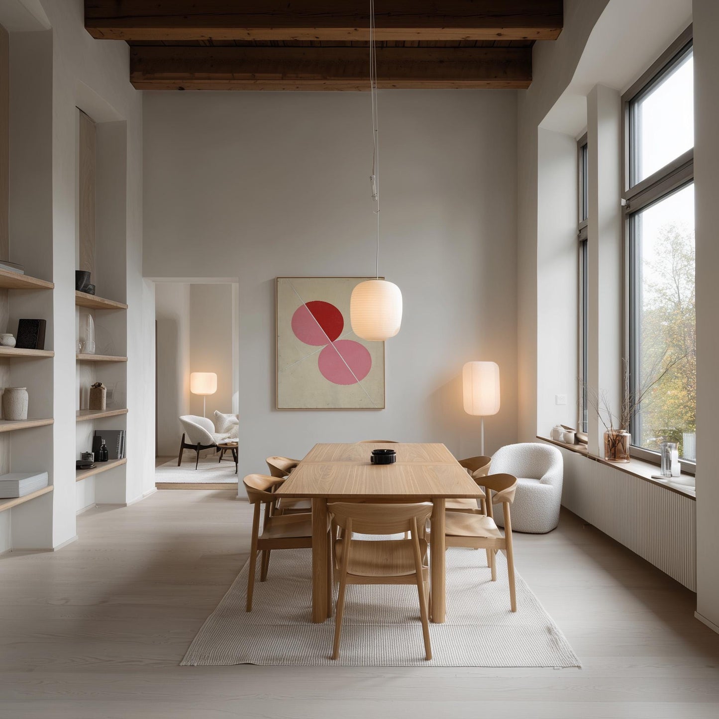 Pink Geometric Circles Canvas Art with Floating Frame