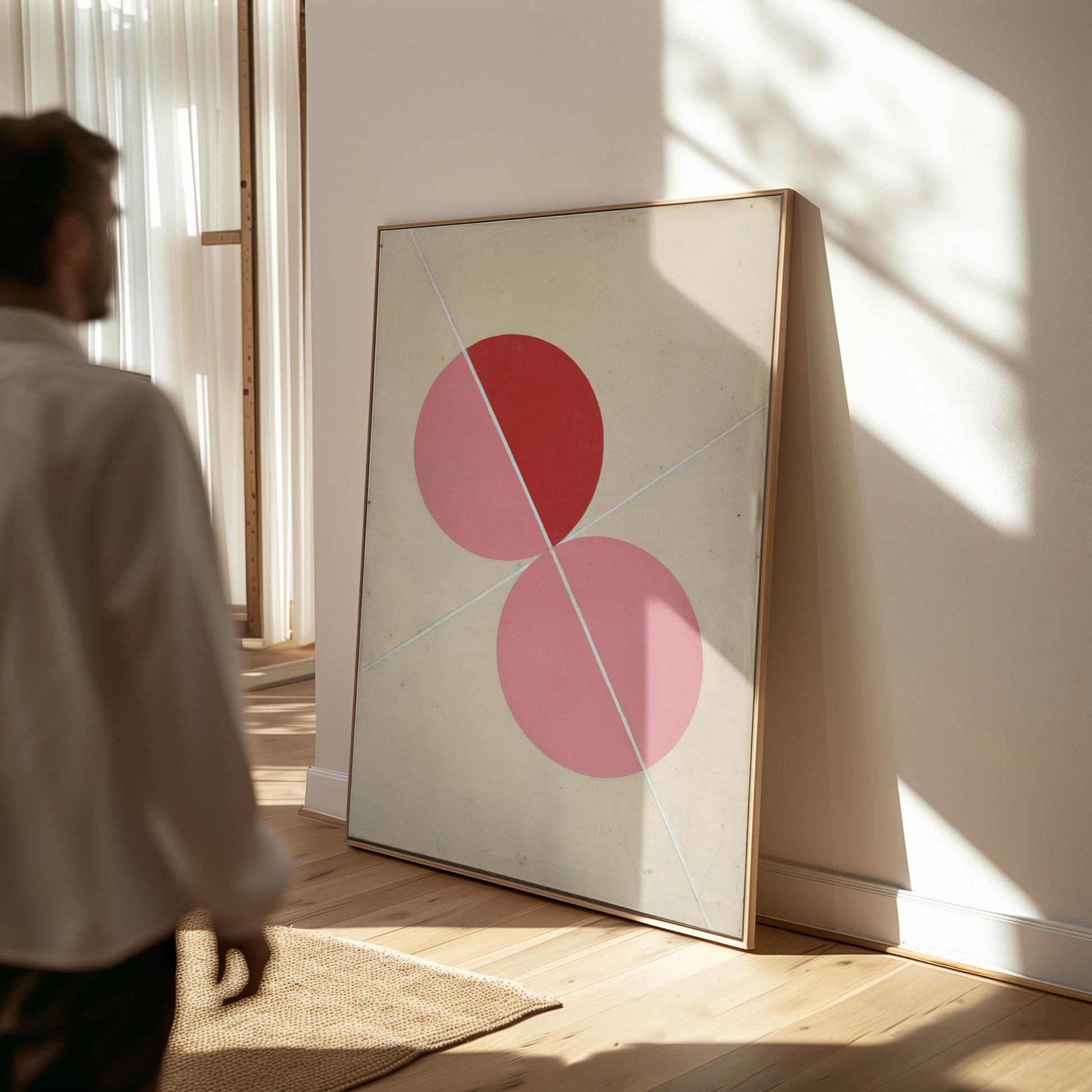 Pink Geometric Circles Canvas Art with Floating Frame