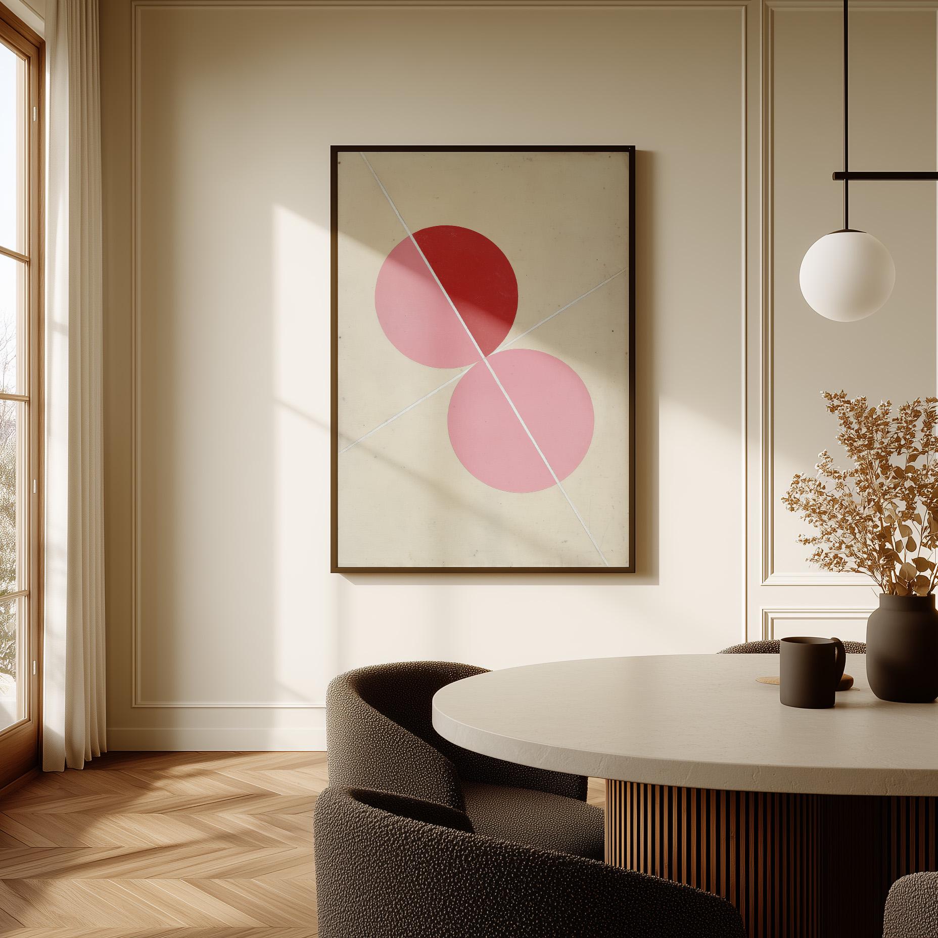 Pink Geometric Circles Canvas Art with Floating Frame