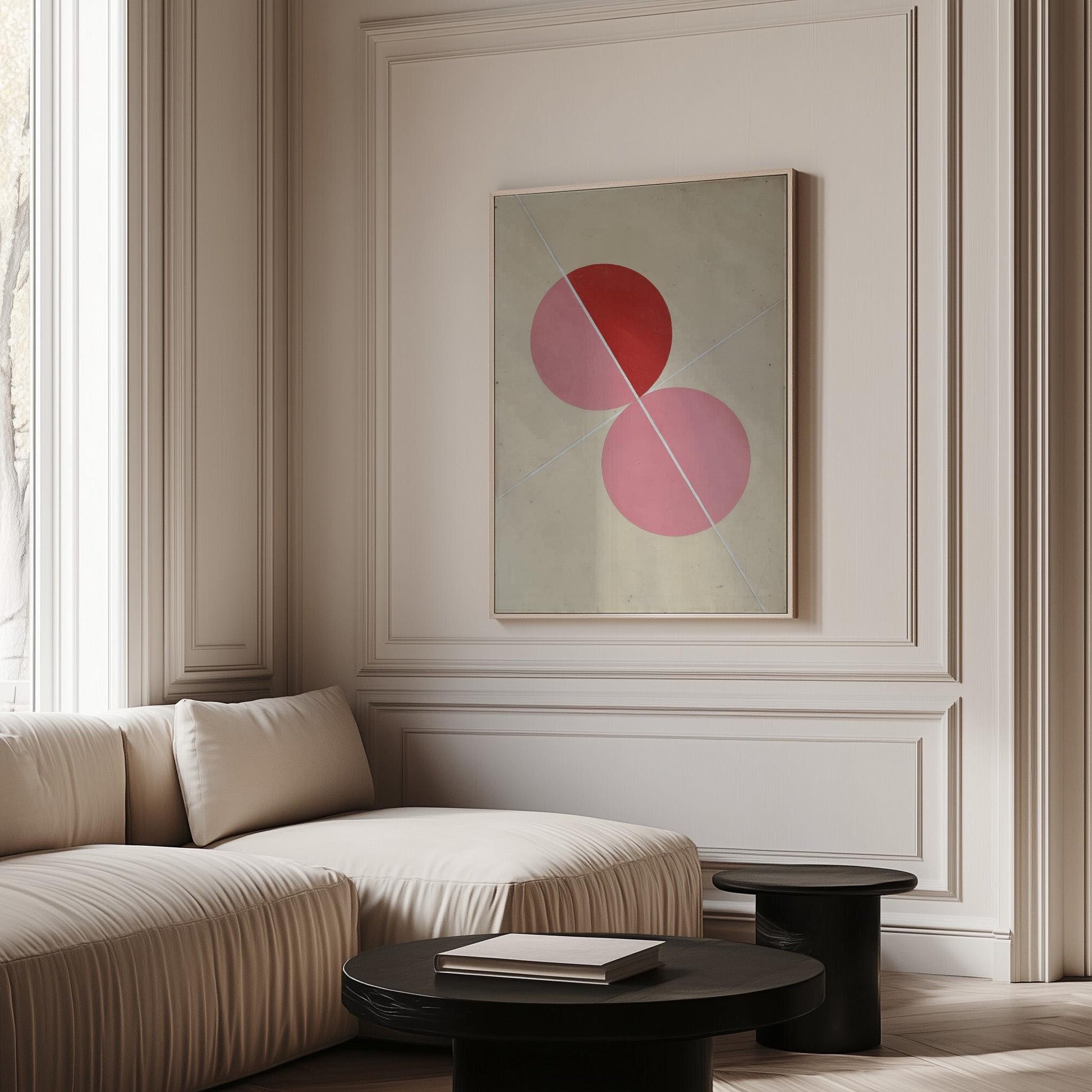 Pink Geometric Circles Canvas Art with Floating Frame