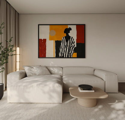 Modern Canvas Wall Art - Striped Woman with Geometric Background