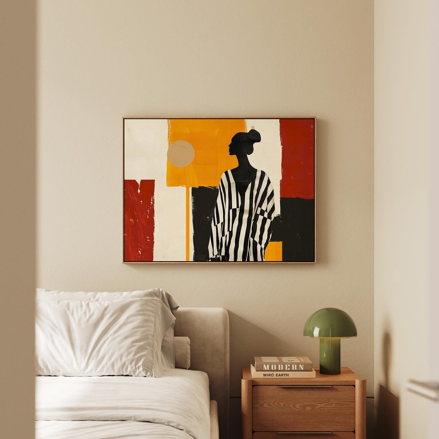 Modern Canvas Wall Art - Striped Woman with Geometric Background