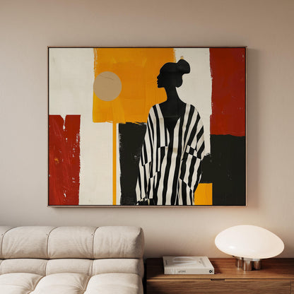 Modern Canvas Wall Art - Striped Woman with Geometric Background