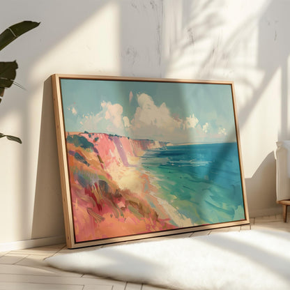 Coastal Cliff Canvas Art: Colorful Seaside Giclée Print