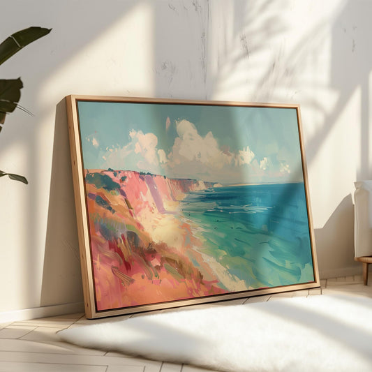 Coastal Cliff Canvas Art: Colorful Seaside Giclée Print