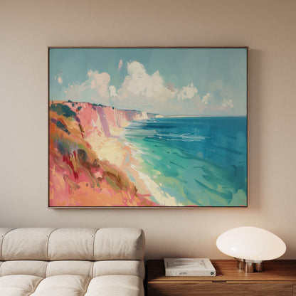 Coastal Cliff Canvas Art: Colorful Seaside Giclée Print