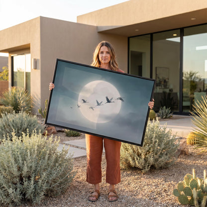 Flying Cranes Moon Canvas Wall Art