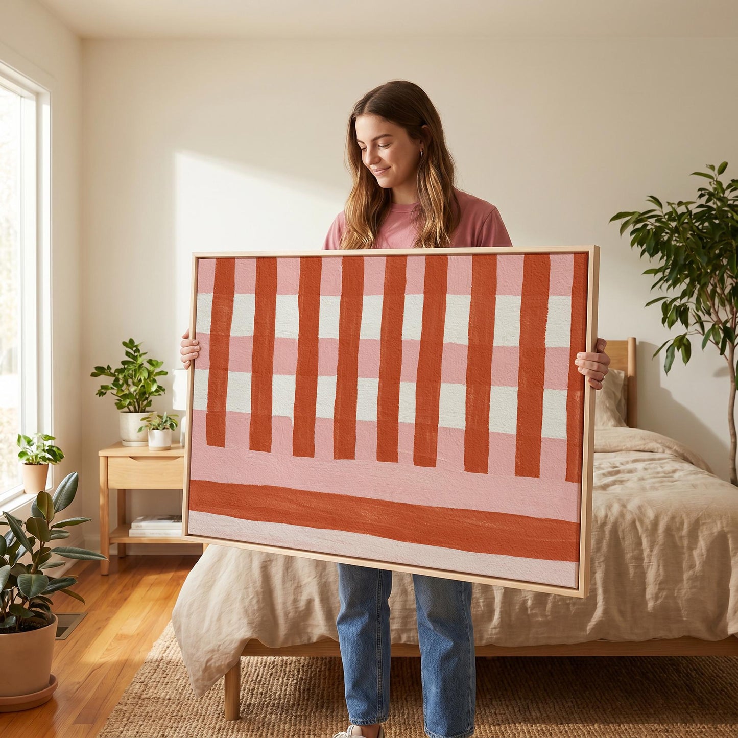 Gingham Stripe Canvas Wall Art