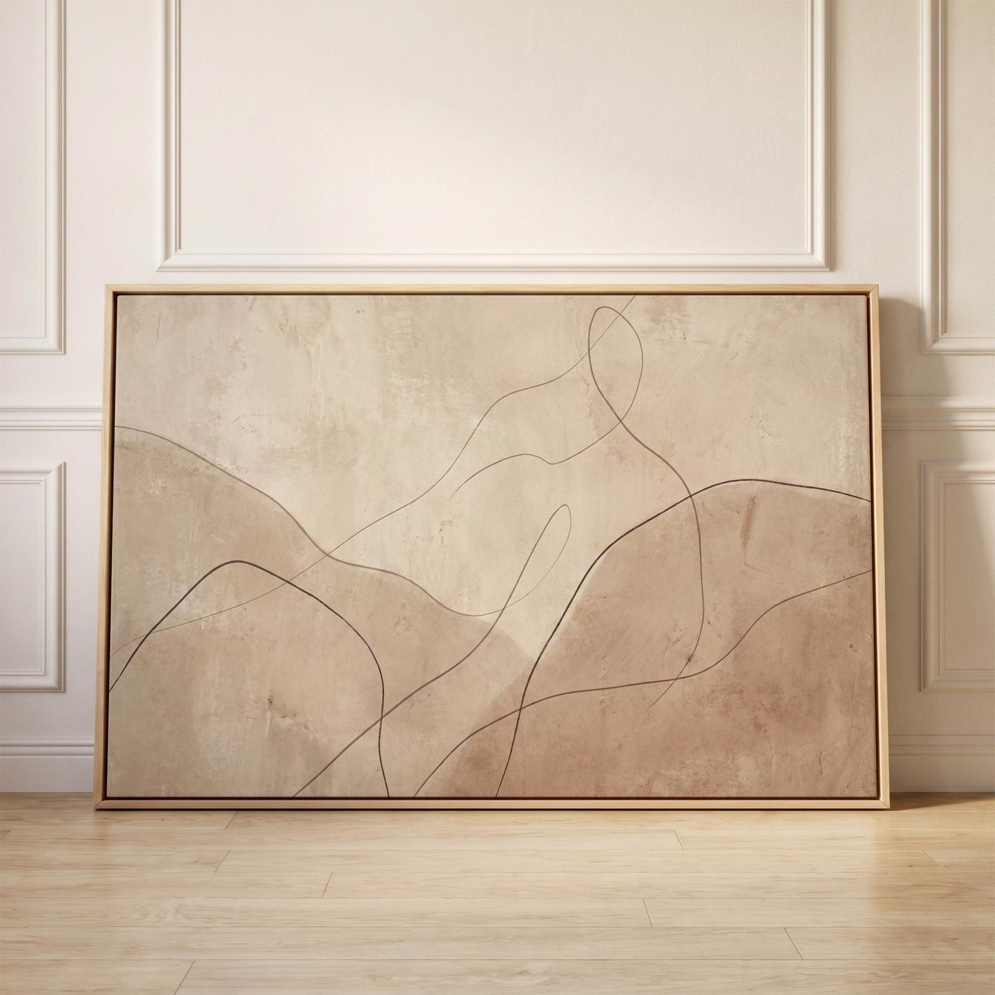 Abstract Line Art Canvas Wall Beige Brown Minimalist Print