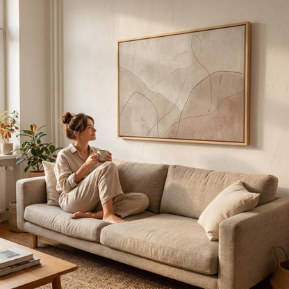 Abstract Line Art Canvas Wall Beige Brown Minimalist Print
