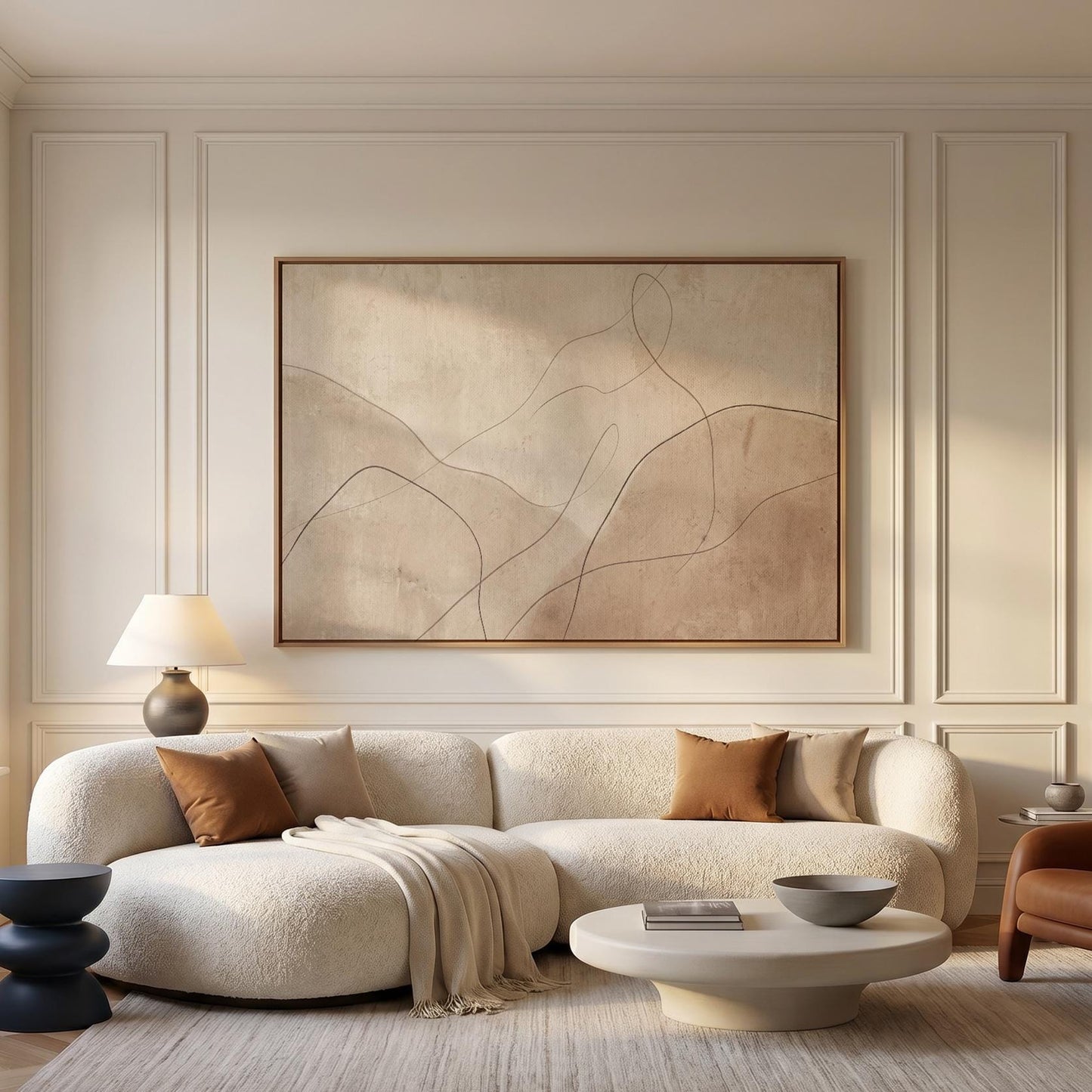 Abstract Line Art Canvas Wall Beige Brown Minimalist Print