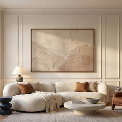 Abstract Line Art Canvas Wall Beige Brown Minimalist Print
