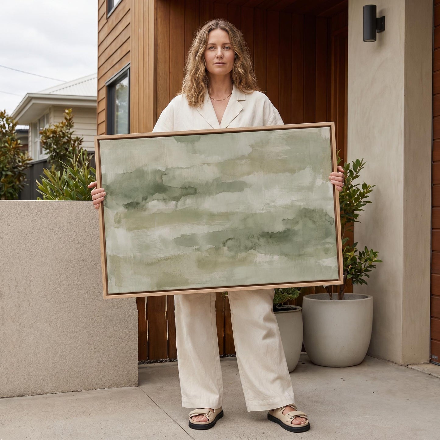 Sage Green Abstract Canvas Wall Art