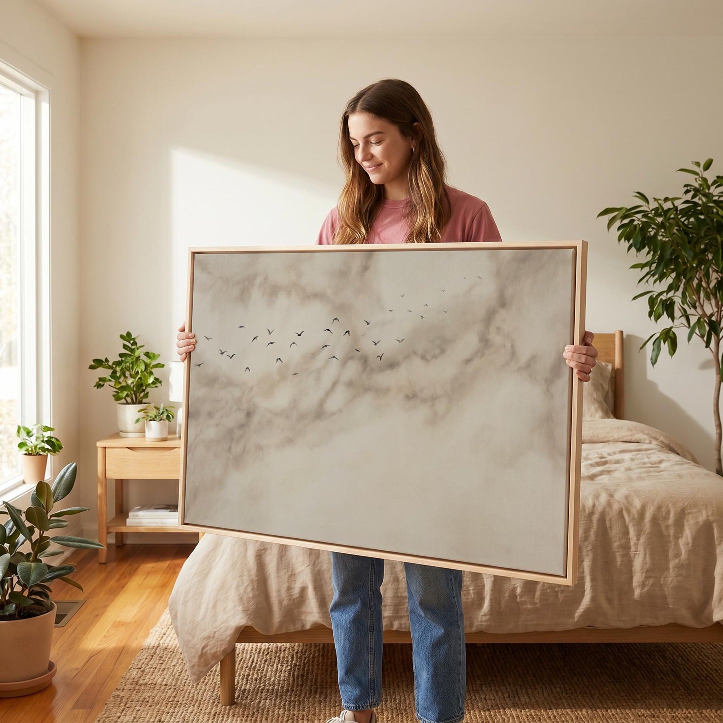 Birds in Cloudy Sky Canvas Wall Art