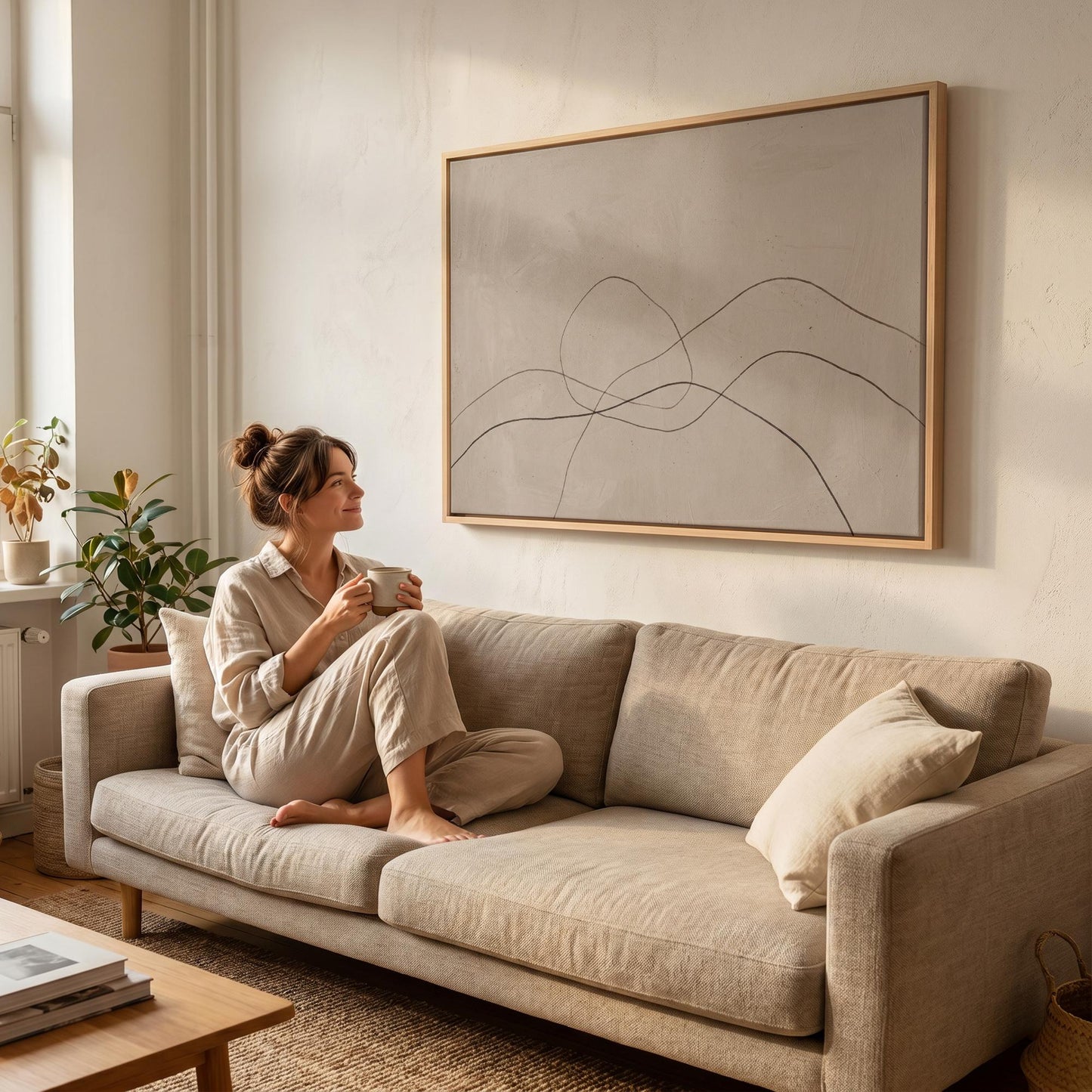 Abstract Line Art Canvas Wall Beige Minimalist Print