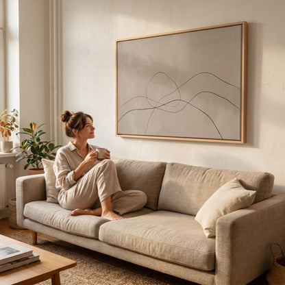 Abstract Line Art Canvas Wall Beige Minimalist Print