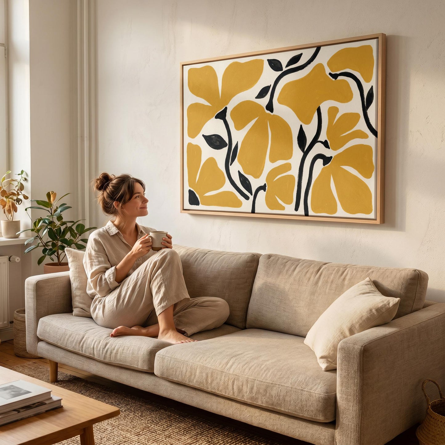 Mustard Floral Canvas Wall Art