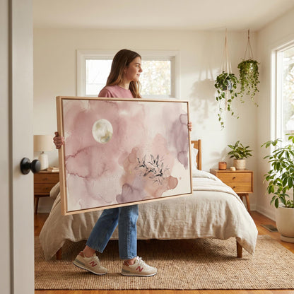 Cranes and Moon Canvas Wall Art