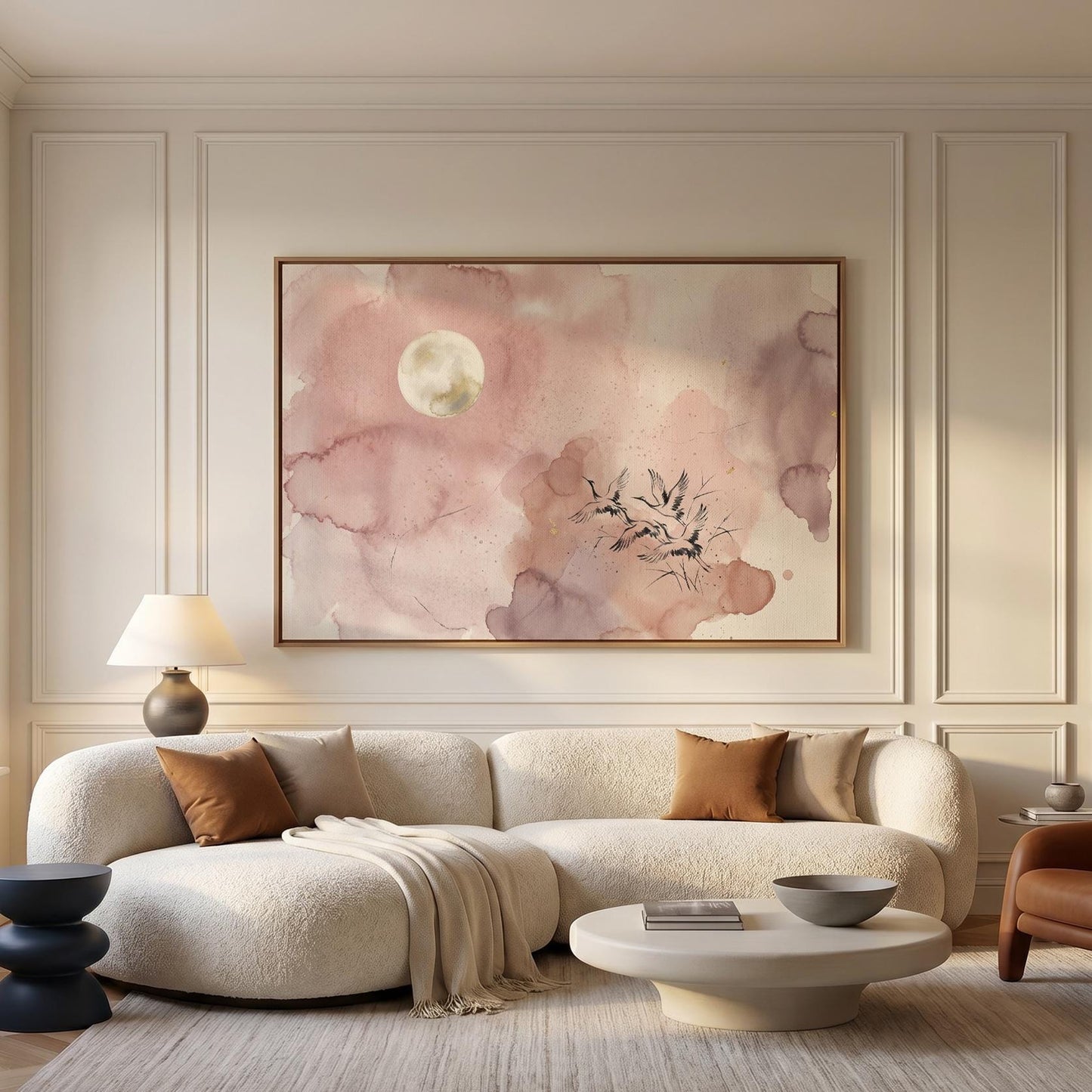 Cranes and Moon Canvas Wall Art