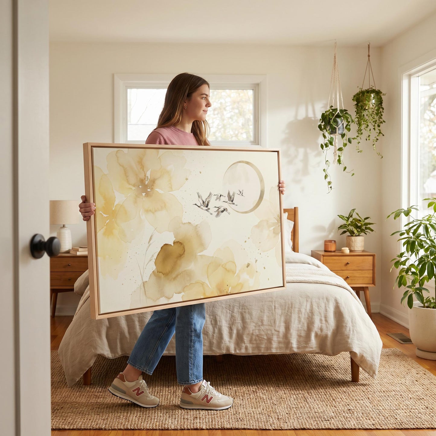 Cranes and Flowers Canvas Wall Art