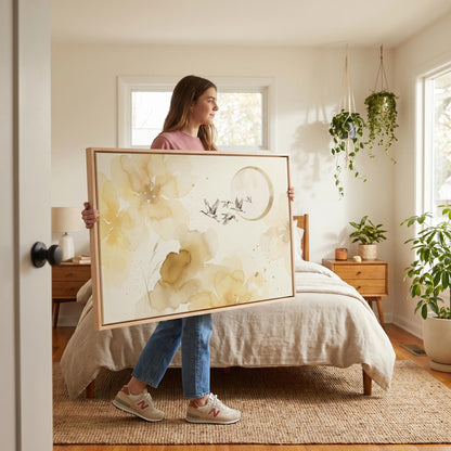 Cranes and Flowers Canvas Wall Art