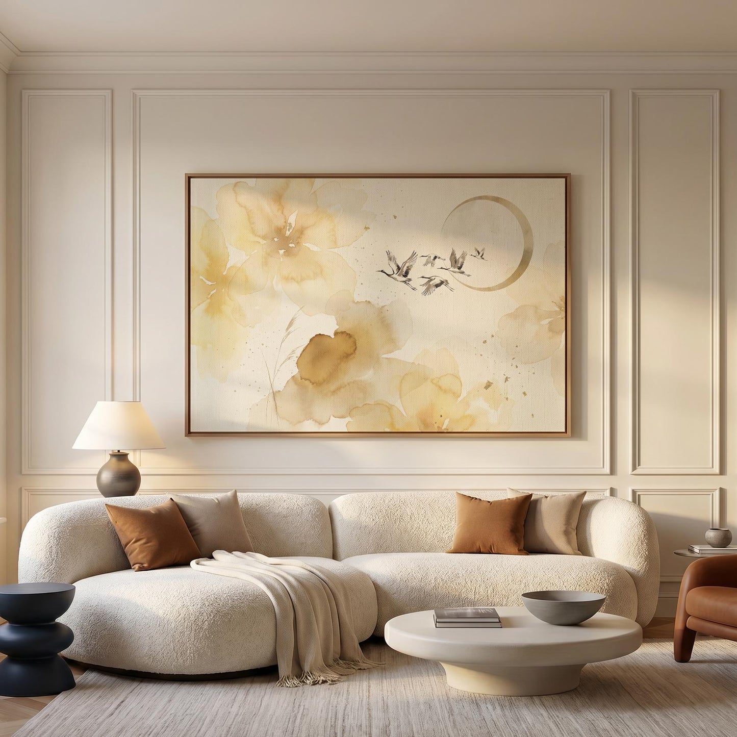 Cranes and Flowers Canvas Wall Art