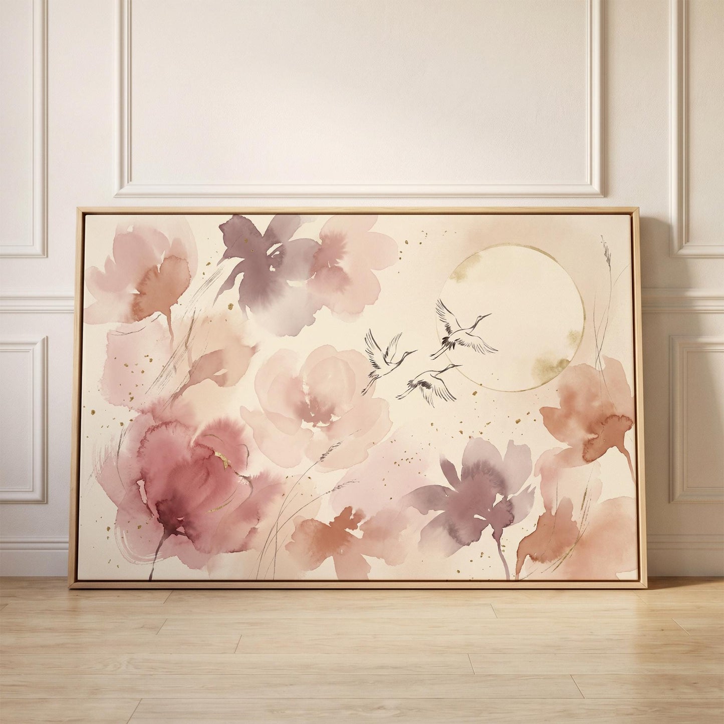 Floral Cranes Canvas Wall Art