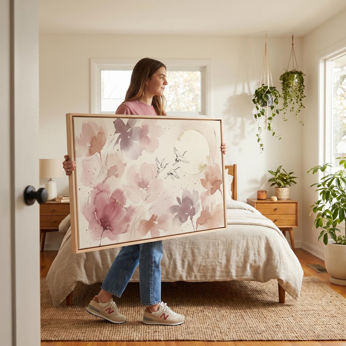 Floral Cranes Canvas Wall Art