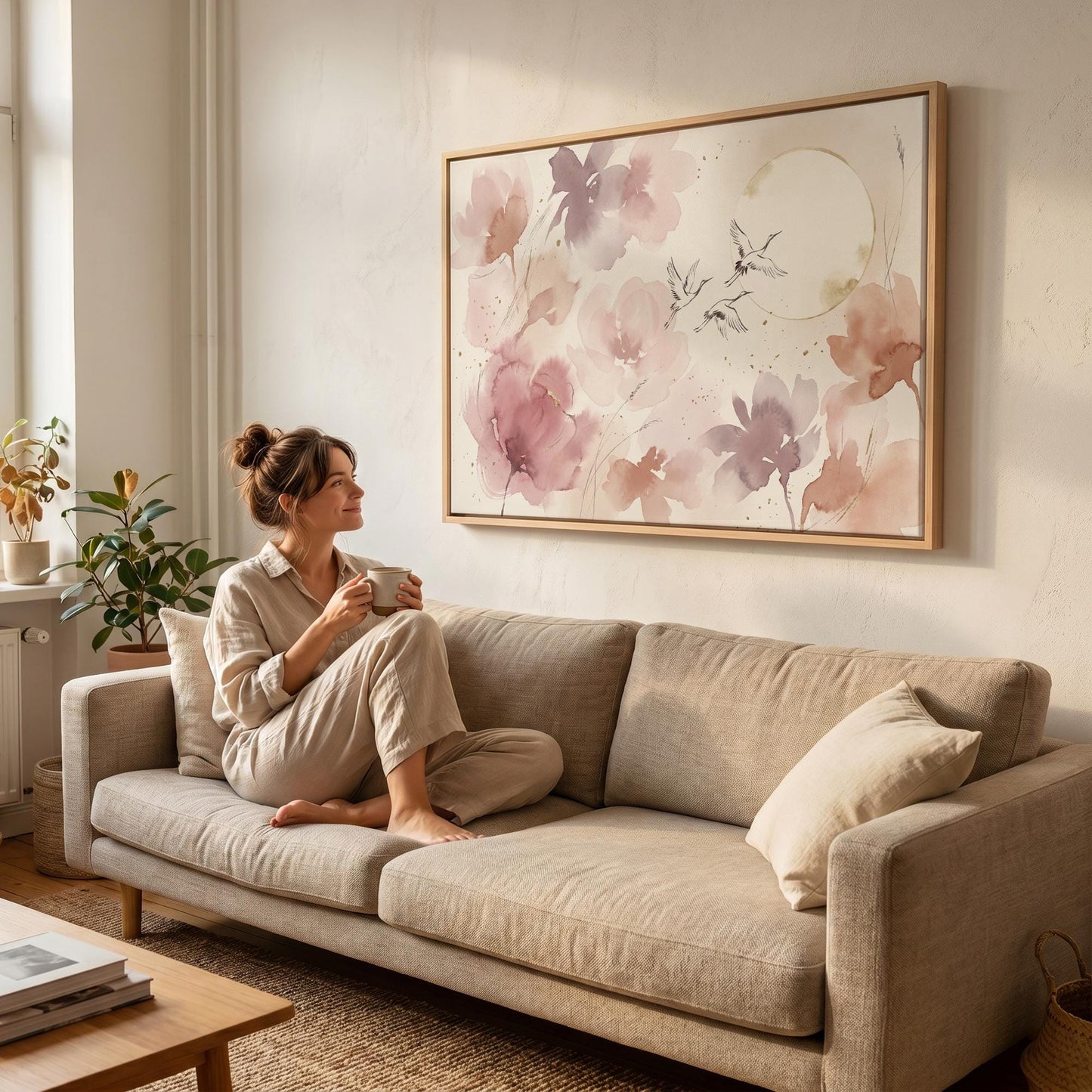 Floral Cranes Canvas Wall Art