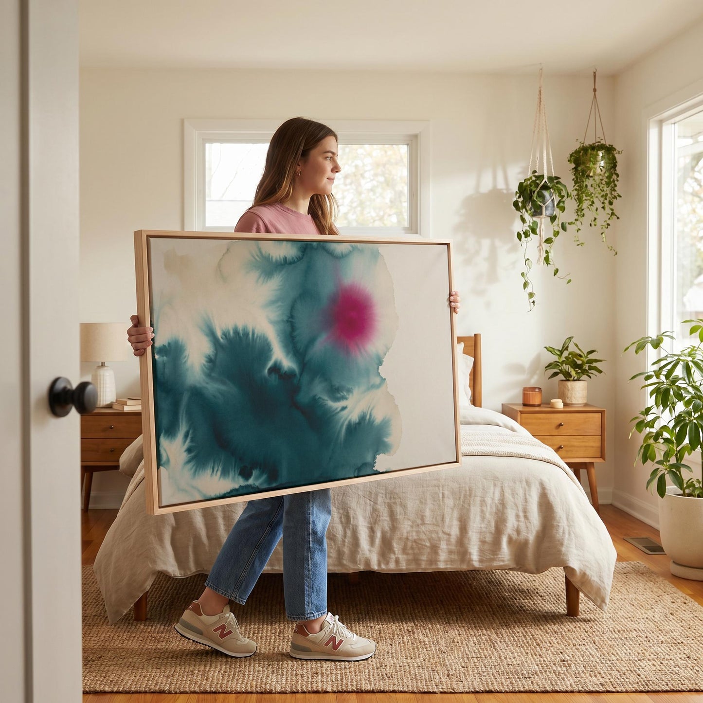 Teal Magenta Abstract Canvas Wall Art