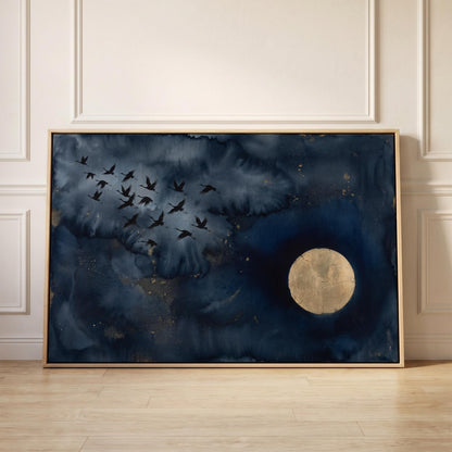 Cranes and Moon Canvas Wall Art